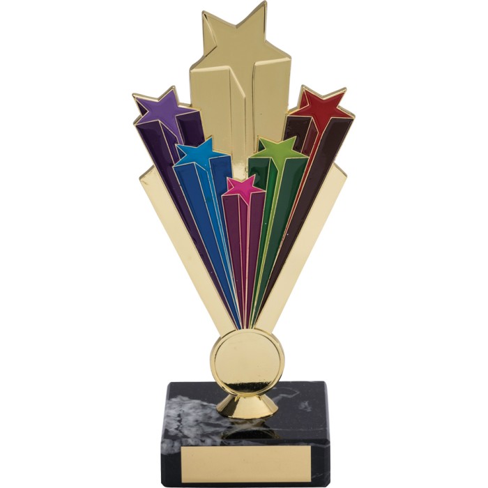 GOLD 7'' STARBURST METAL TROPHY - WITH CHOICE OF SPORTS CENTRE 